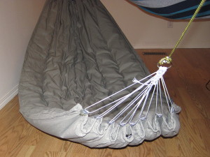 Finished underquilt with clew attached and ready to hang